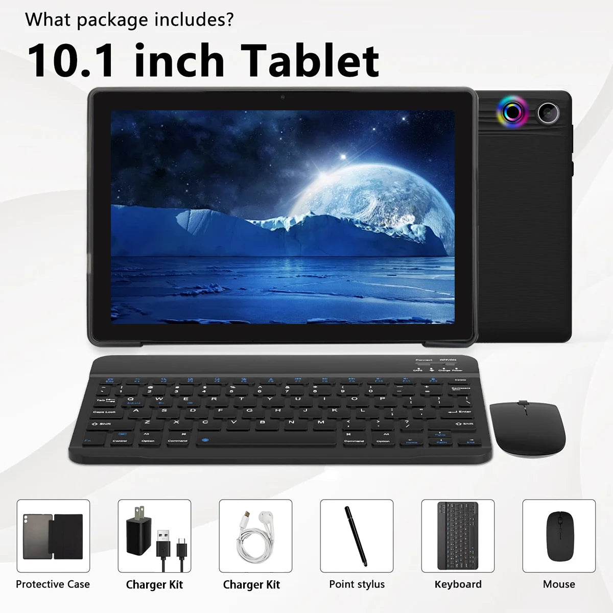 10Inch Tablet Android 14, HD IPS Screen Keyboard Mouse Stylus For PC Pad