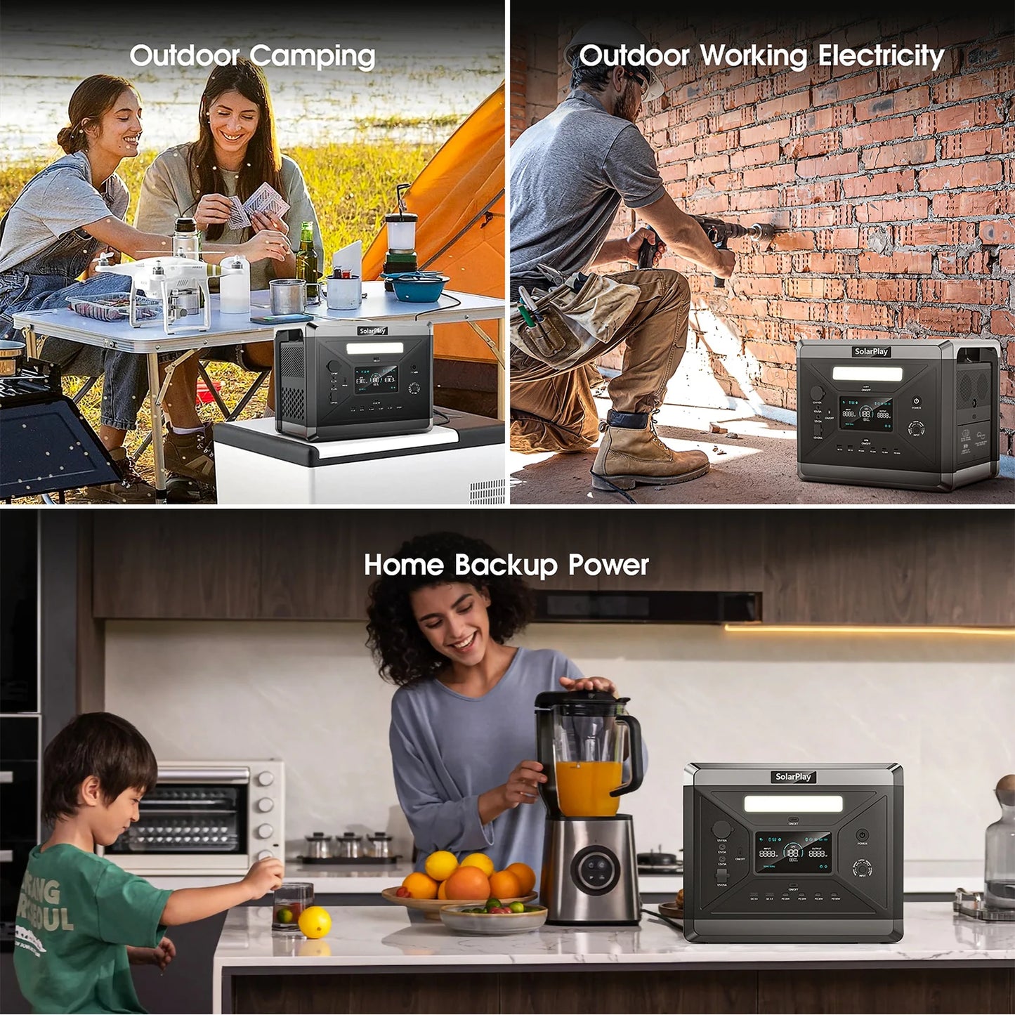 Portable Power Station Battery with 2400W (4800W Peak) AC Output Solar Generator