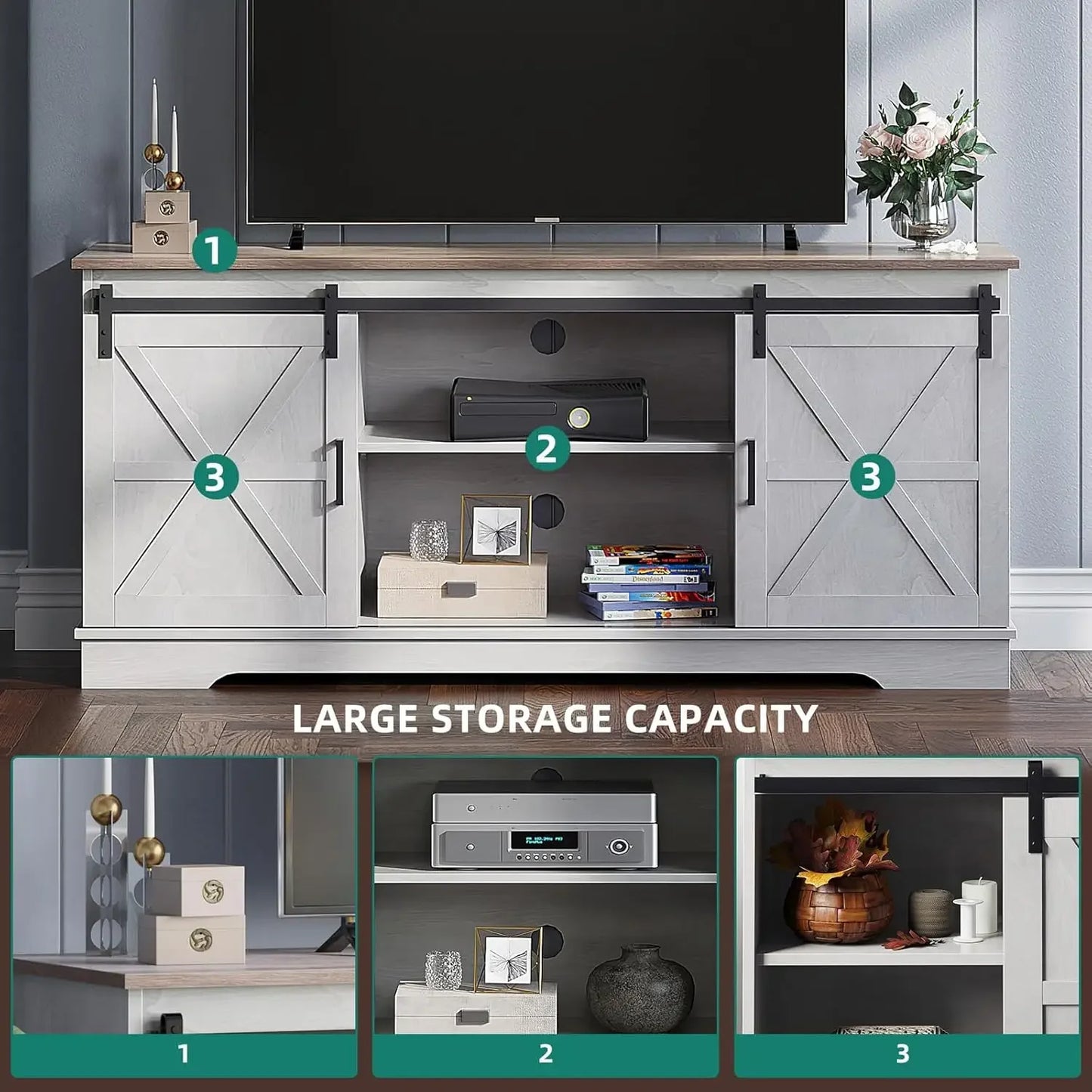 Farmhouse TV Stand for TVs up to 65 Inch