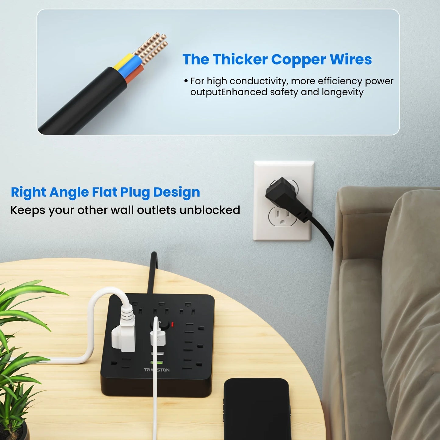 Power Outlet with Surge Protector, 5ft Extension Cord