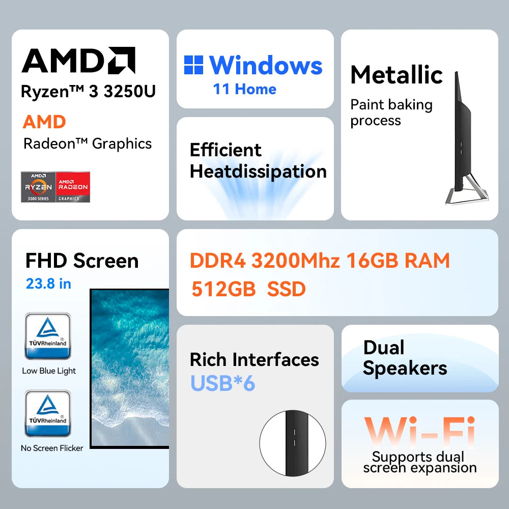 All-in-One PC AMD R3 3250U Business Desktop 23.8"