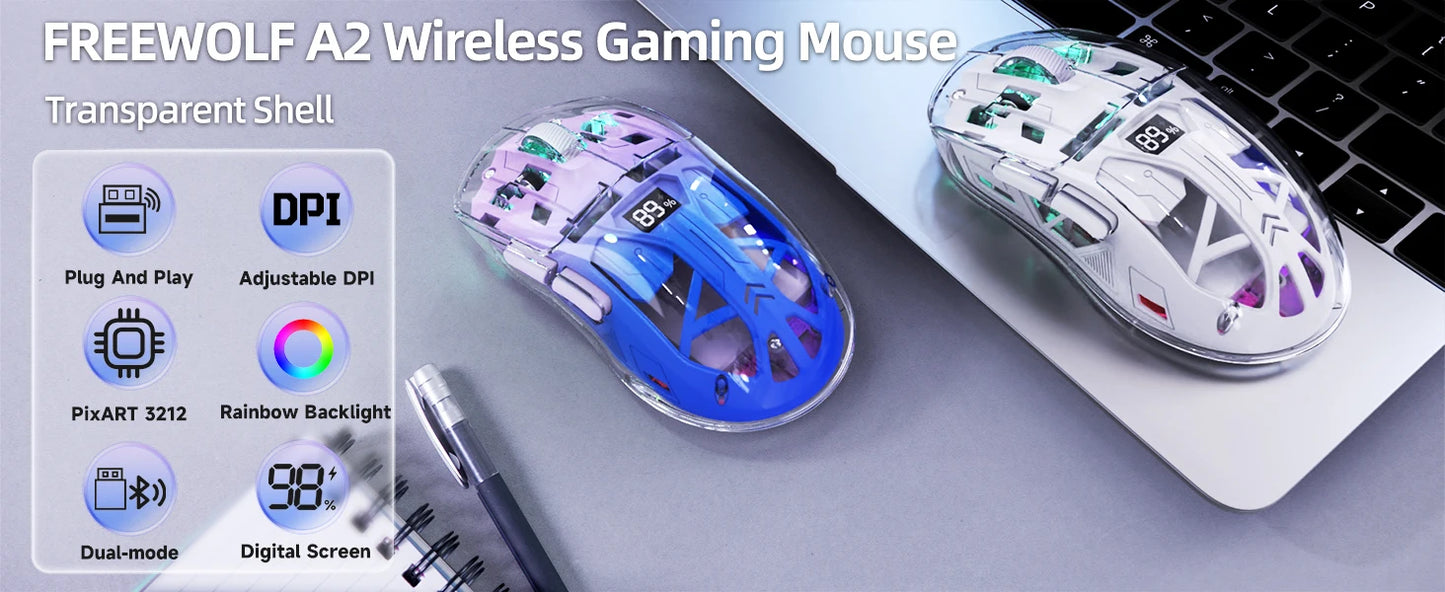 A2 Transparent Wireless Gaming Mouse,