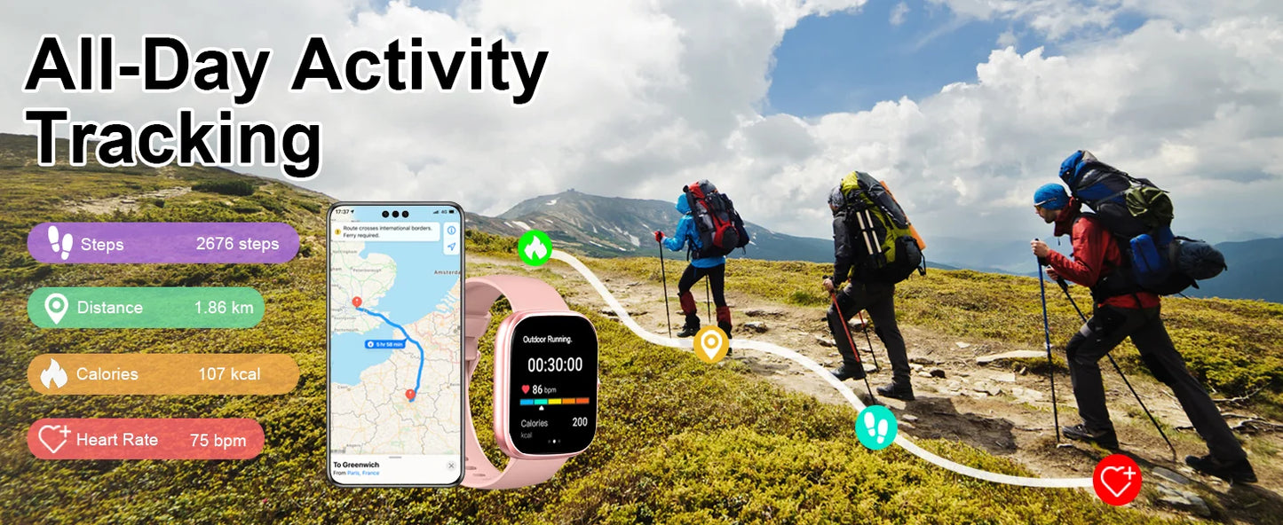 Smart Watch, 1.91" Waterproof Fitness Tracker, 110+ Sport Modes,