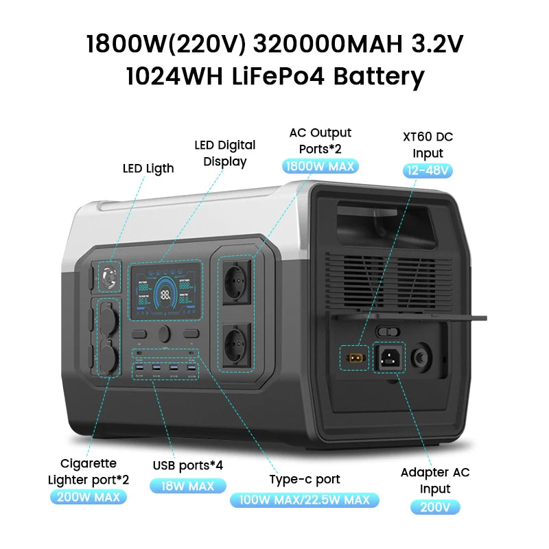Portable Power Station, Lifepo4 Battery, UPS Function, 400W 200W Foldable Solar Panel