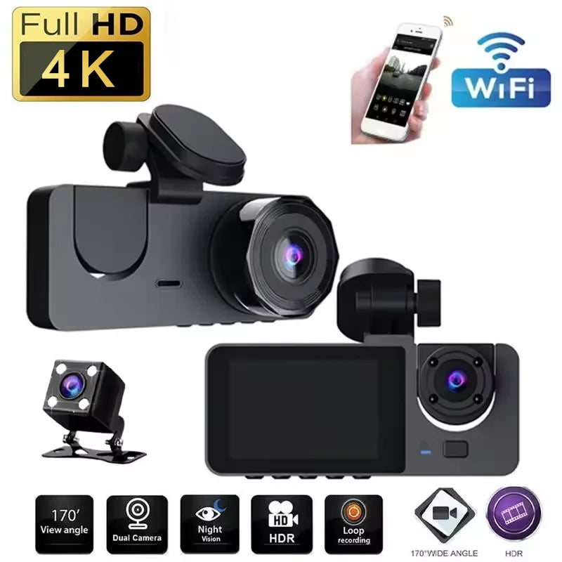 Car DVR 3Channel Dash Cam for Car 4K Video Recorder