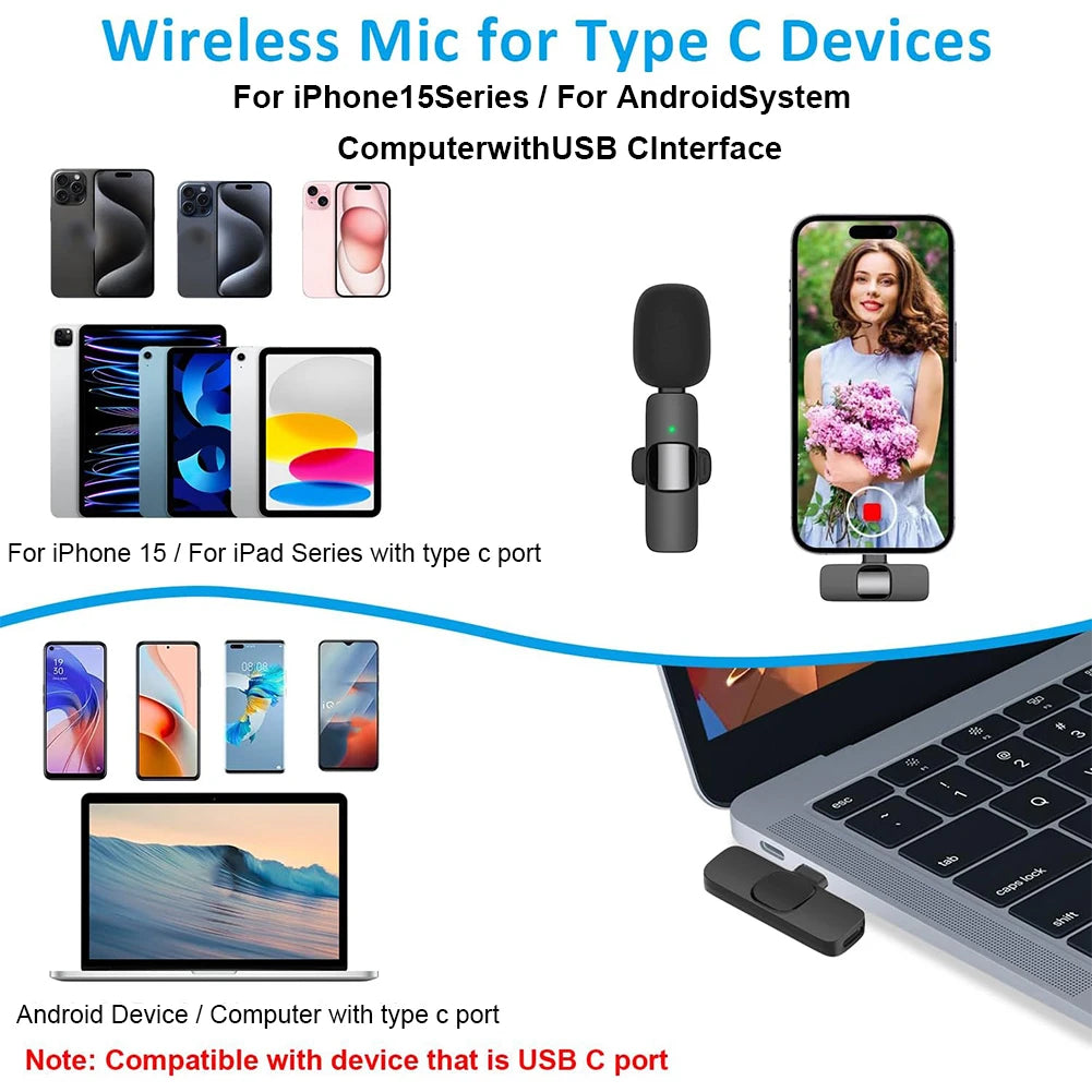 Wireless Microphone for iPhone PC Tablet Camera