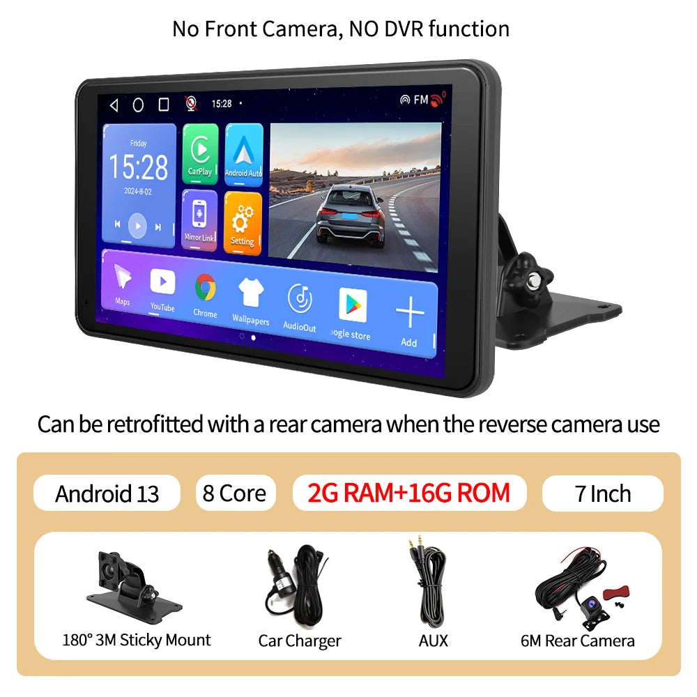 7 Inch Android 13 Dash cam Wireless CarPlay & Android Auto