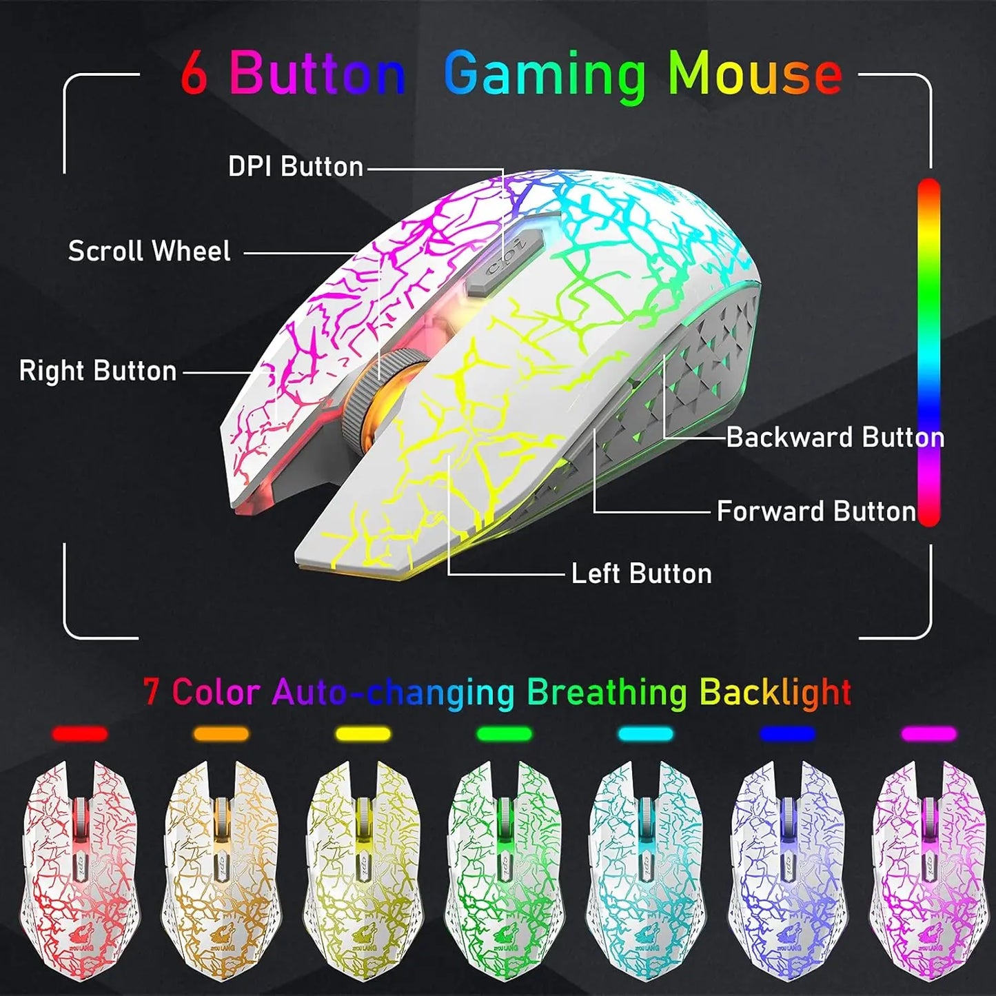 Wireless Gaming Keyboard and Mouse Combo, LED Backlight Rechargeable