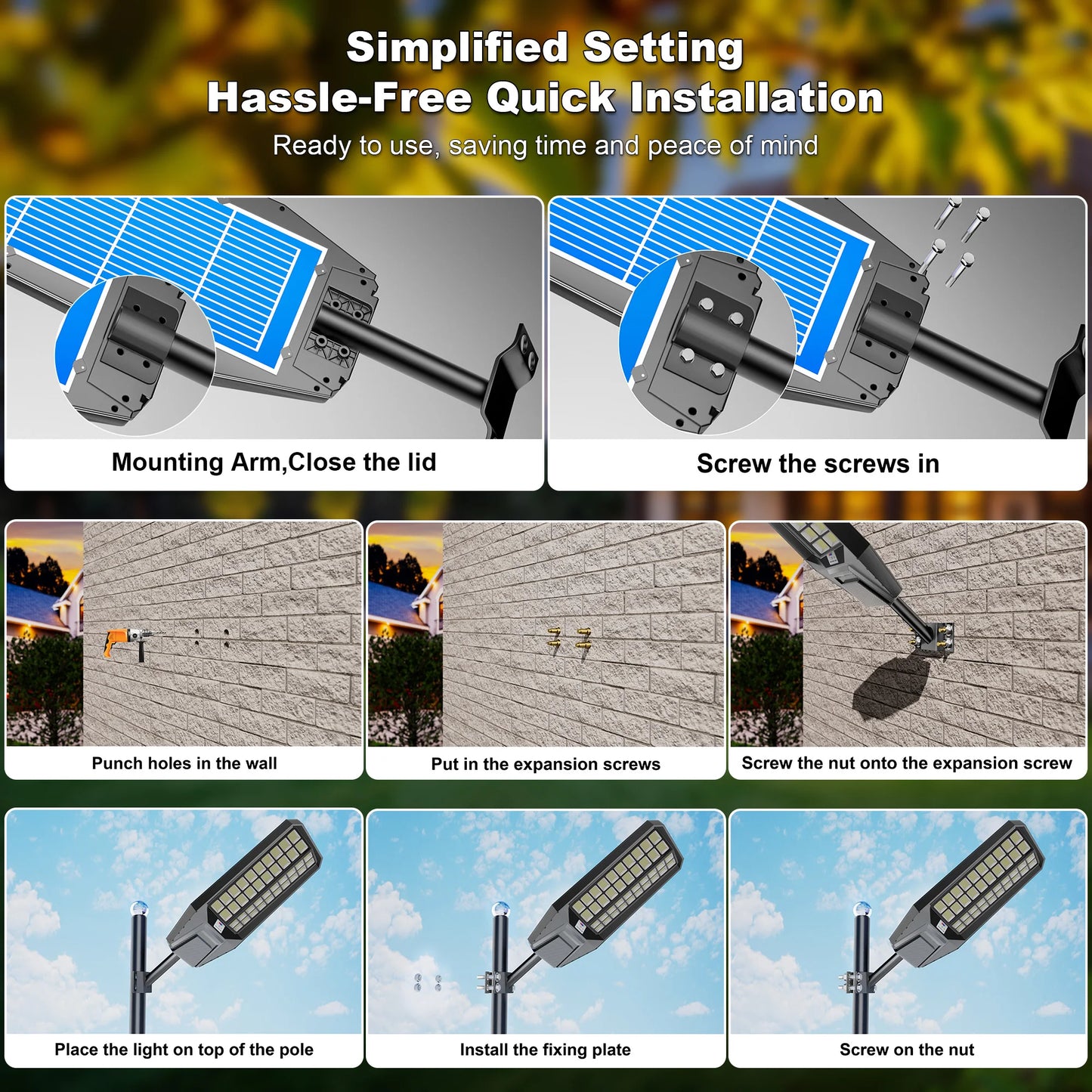 8000W Outdoor Solar Street Light High Brightness, w/ Remote Control, Waterproof