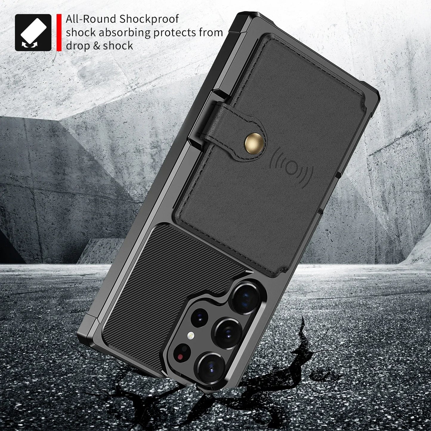 Leather Flip Wallet Cover with Photo Holder Hard Back Cover