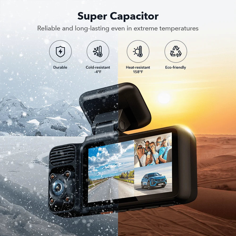 4k Dash Camera with 5G WiFi Triple Car Cameras Built-in GPS