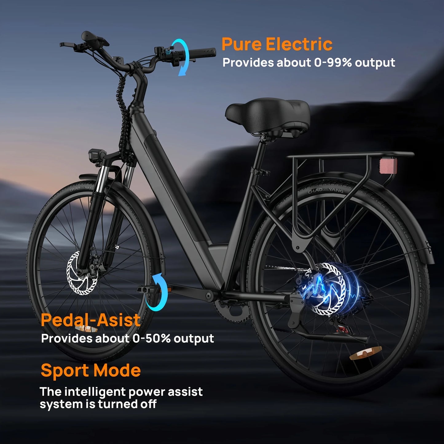 750W E-Bike Commuter 26x2" Tires, for Adults