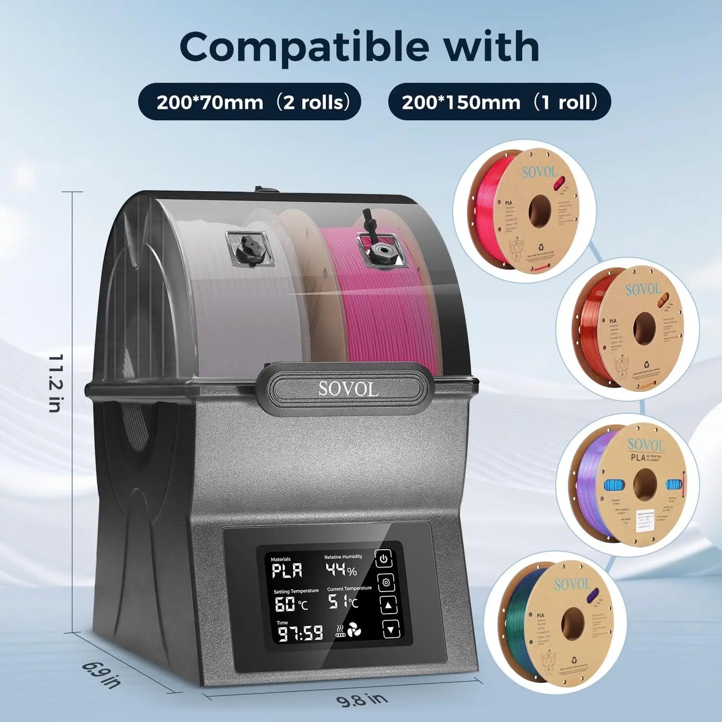 3D Printer Spool Holder with PTC Heater Filament Dehydrator