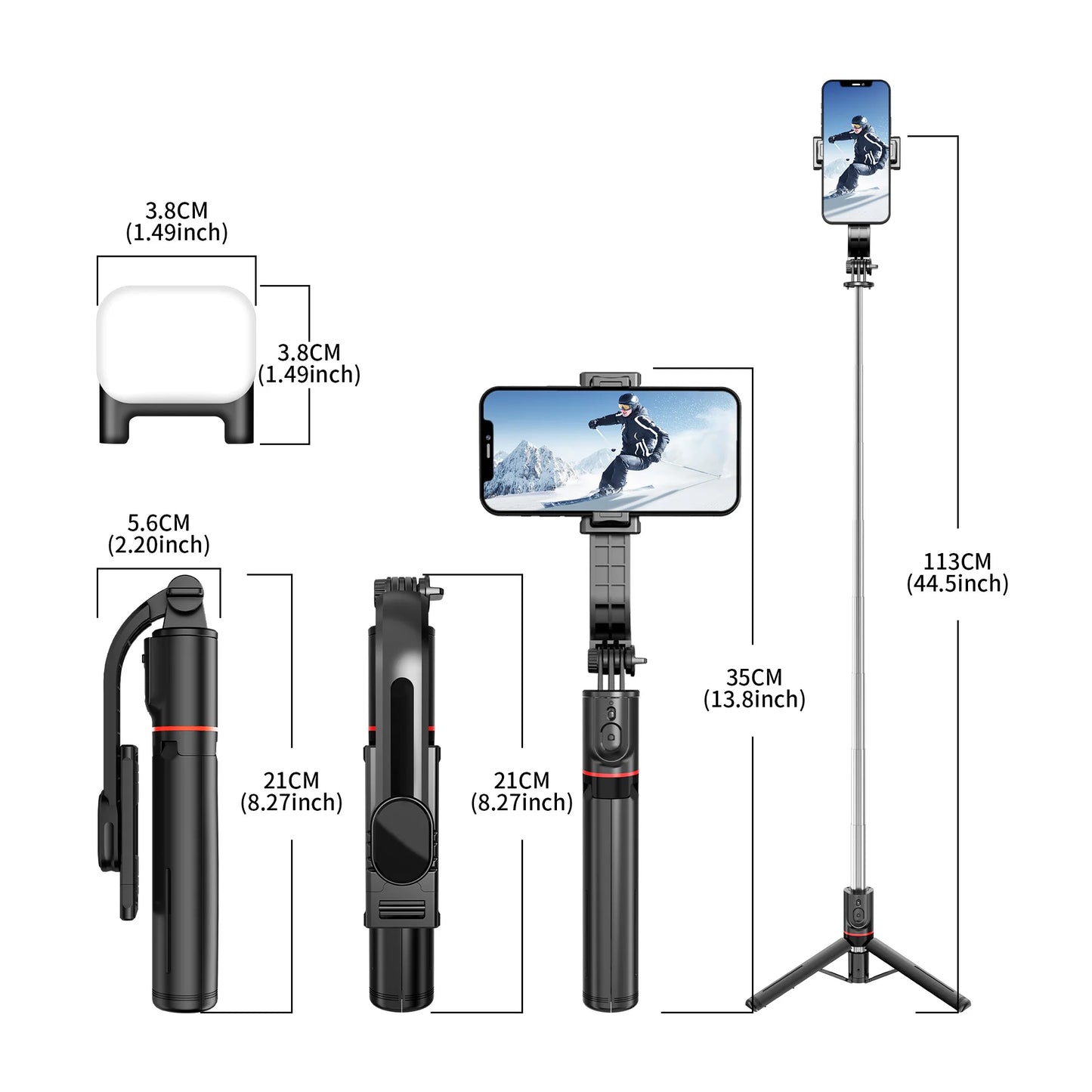 Tripod Selfie Stick with front rear fill light