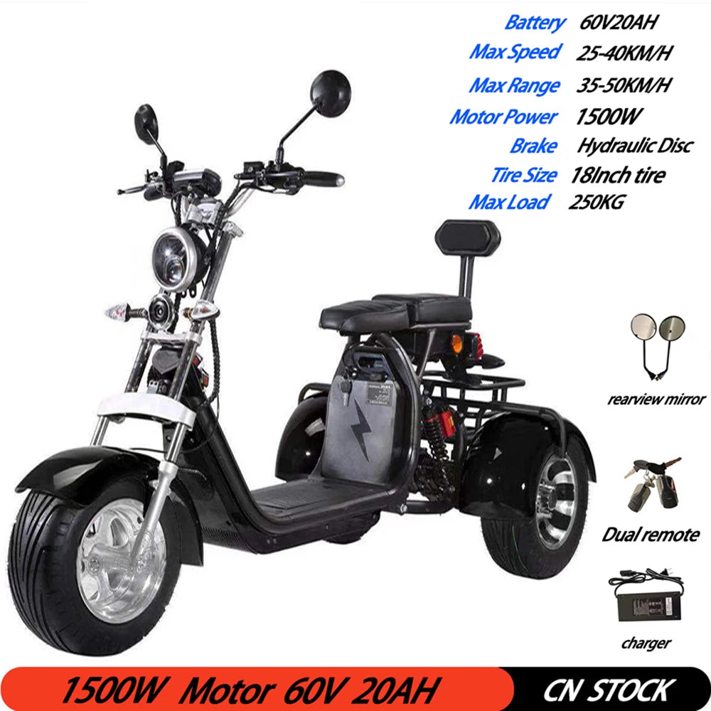 Adult Electric 3 Wheel Scooter 2000W Motor 18 Inch Off road Fat Tire