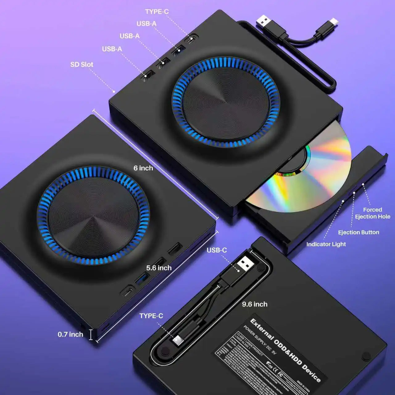 USB 3.0 External Drive,Type C Portable CD/ DVD+/ -RW Drive Player