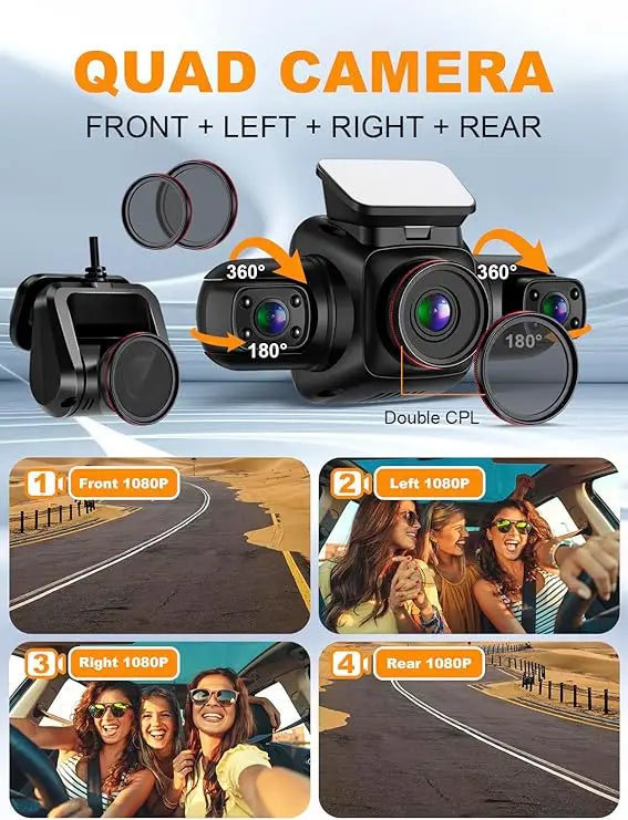 4 Channel DashCam Built-in GPS WiFi Night Vision 360 Degree