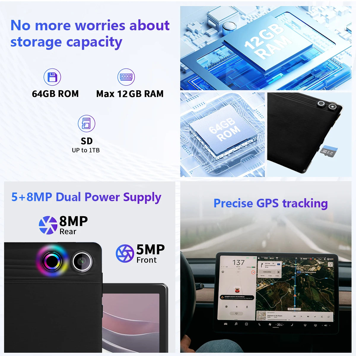 10Inch Tablet Android 14, HD IPS Screen Keyboard Mouse Stylus For PC Pad
