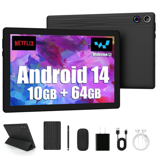 Android 14 10 inch Tablet,+Keyboard & Mouse Set, Black