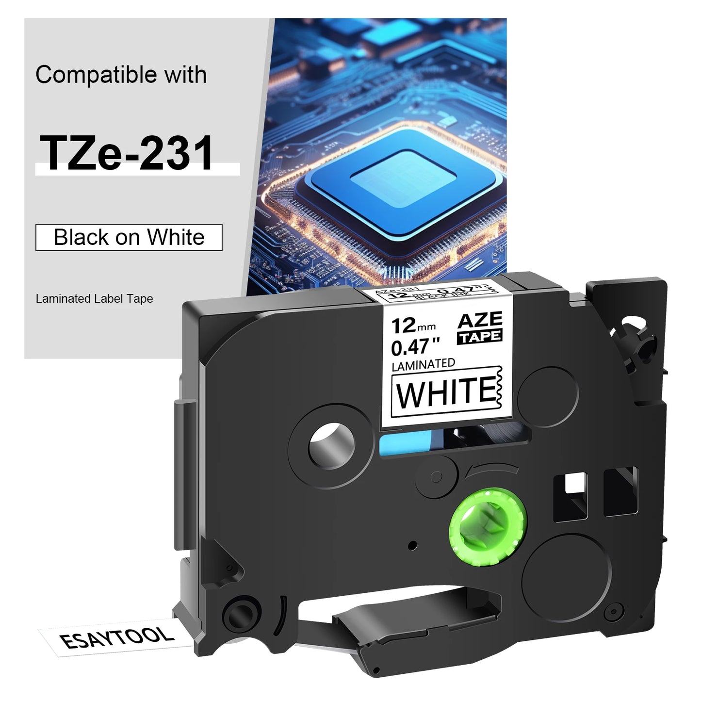2PK Label Tape Compatible for Brother Tze-231 12mm Black on White Standard Laminated Ribbon Label for Brother P-Touch Printer