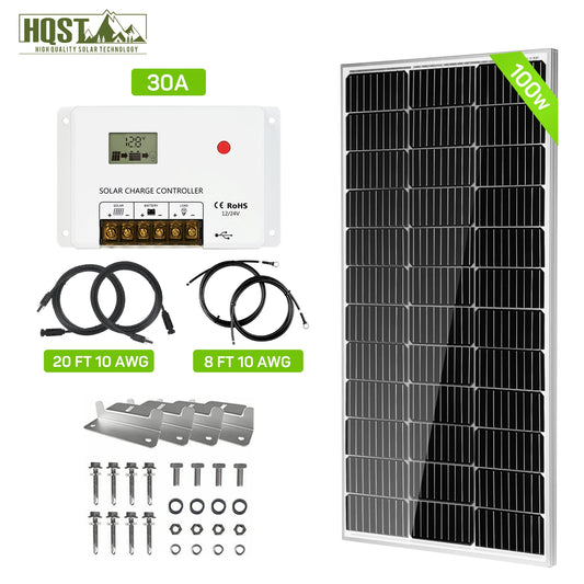 100 Watt 12 Volt 9BB Cell RV Solar Panel Kit w/ 30 Amp