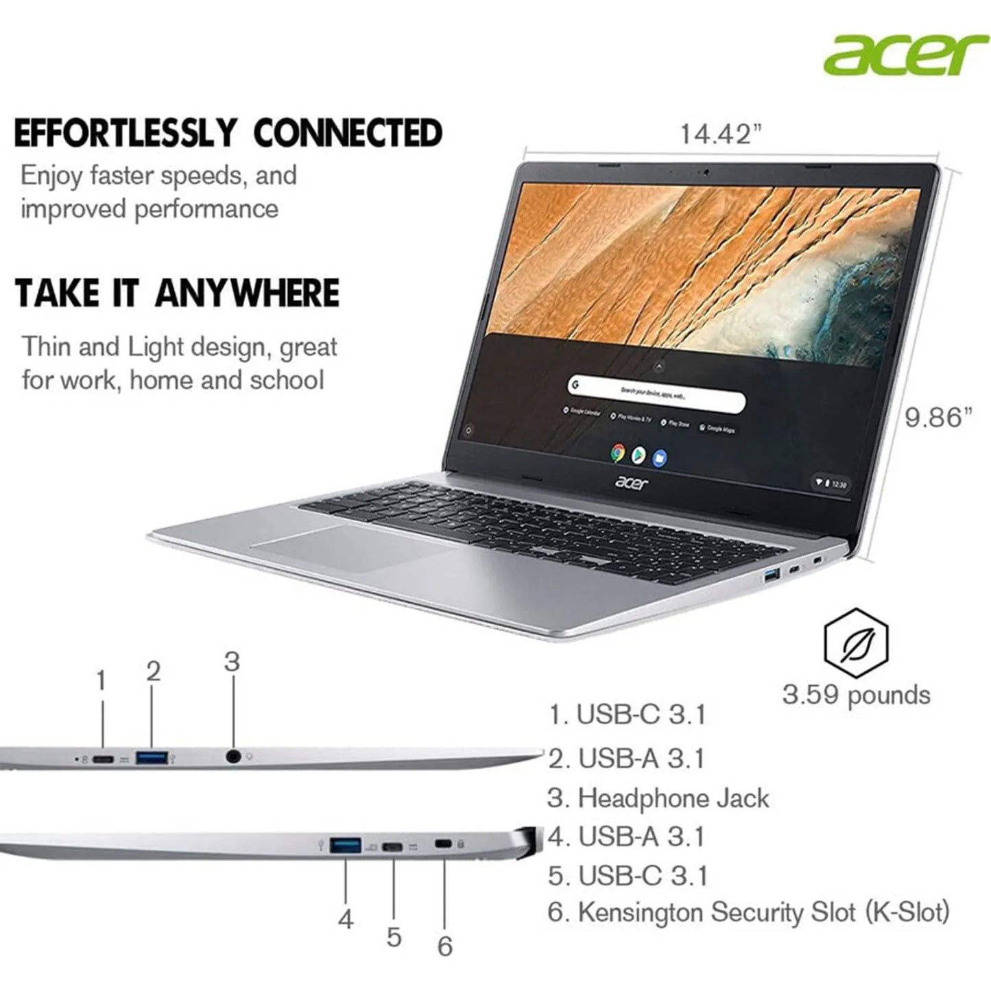 Chromebook 315 Laptop for Business, 15.6" HD Display