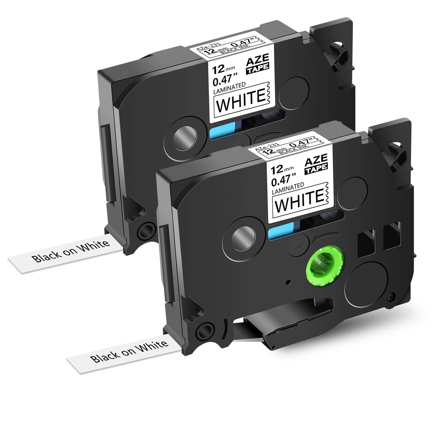 2PK Label Tape Compatible for Brother Tze-231 12mm Black on White Standard Laminated Ribbon Label for Brother P-Touch Printer