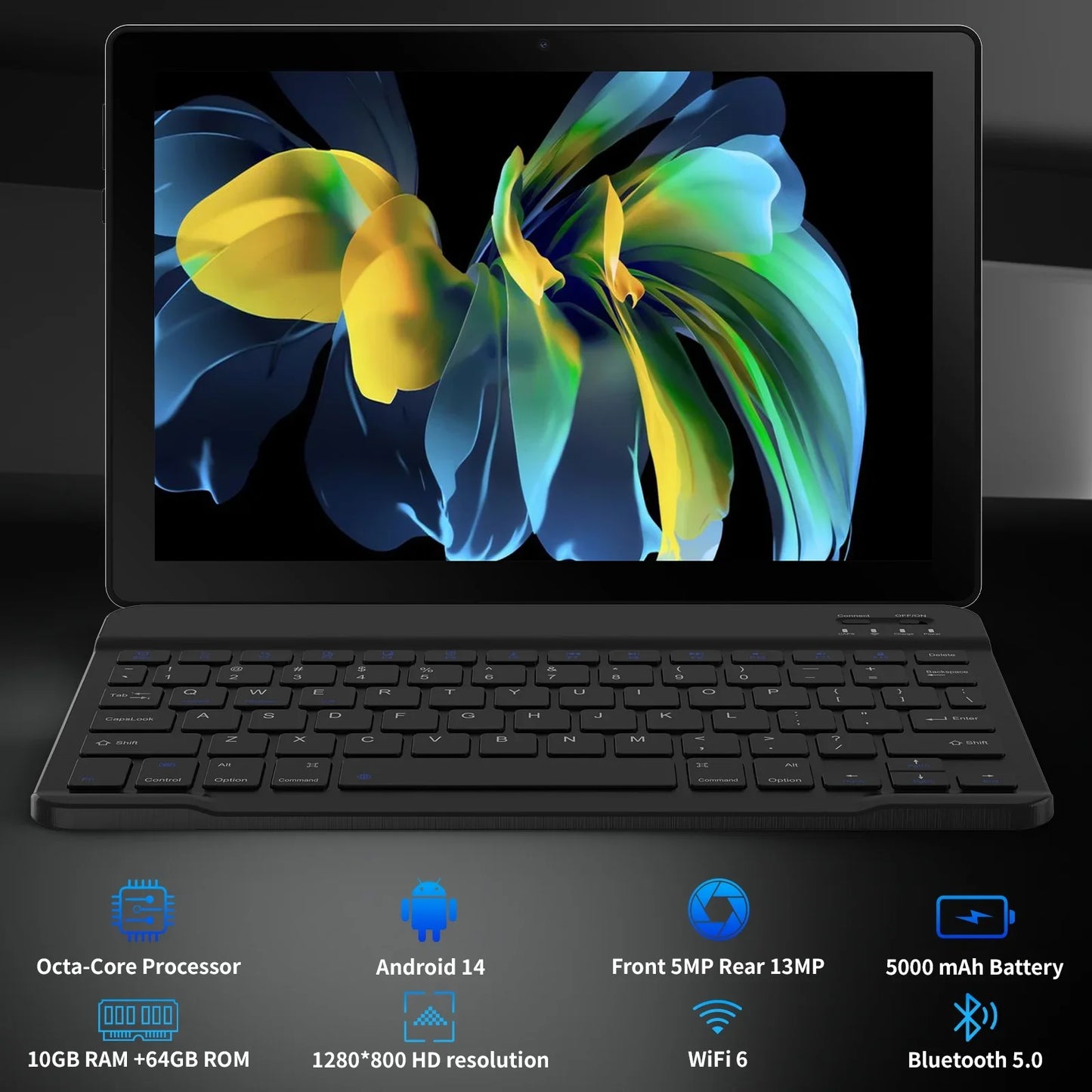 Android 14 10 inch Tablet,+Keyboard & Mouse Set, Black