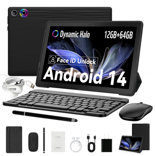 10Inch Tablet Android 14, HD IPS Screen Keyboard Mouse Stylus For PC Pad