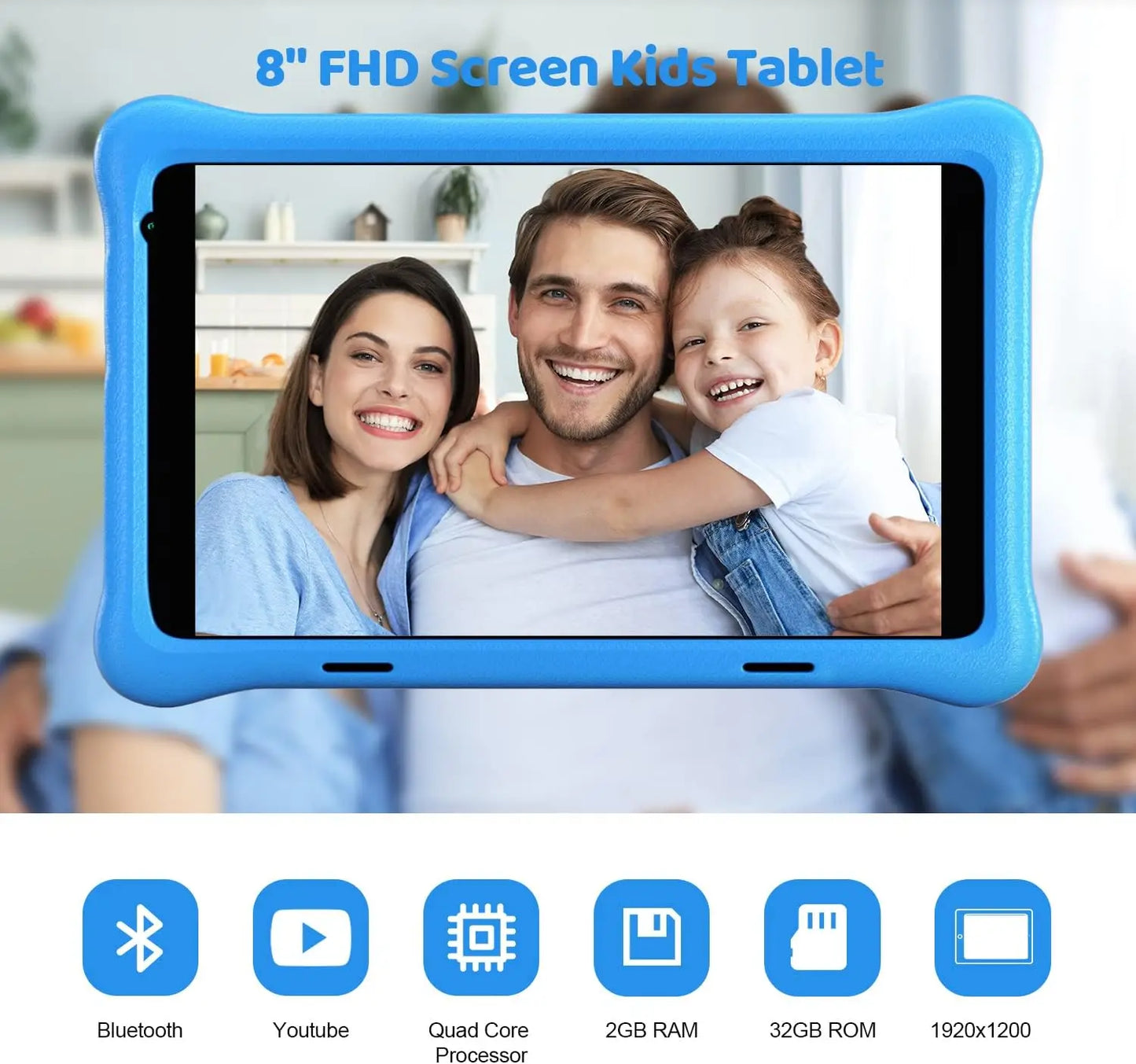 8 Inch Kid Tablet Android11 Learning Tablets, Child Eye Protection With Case