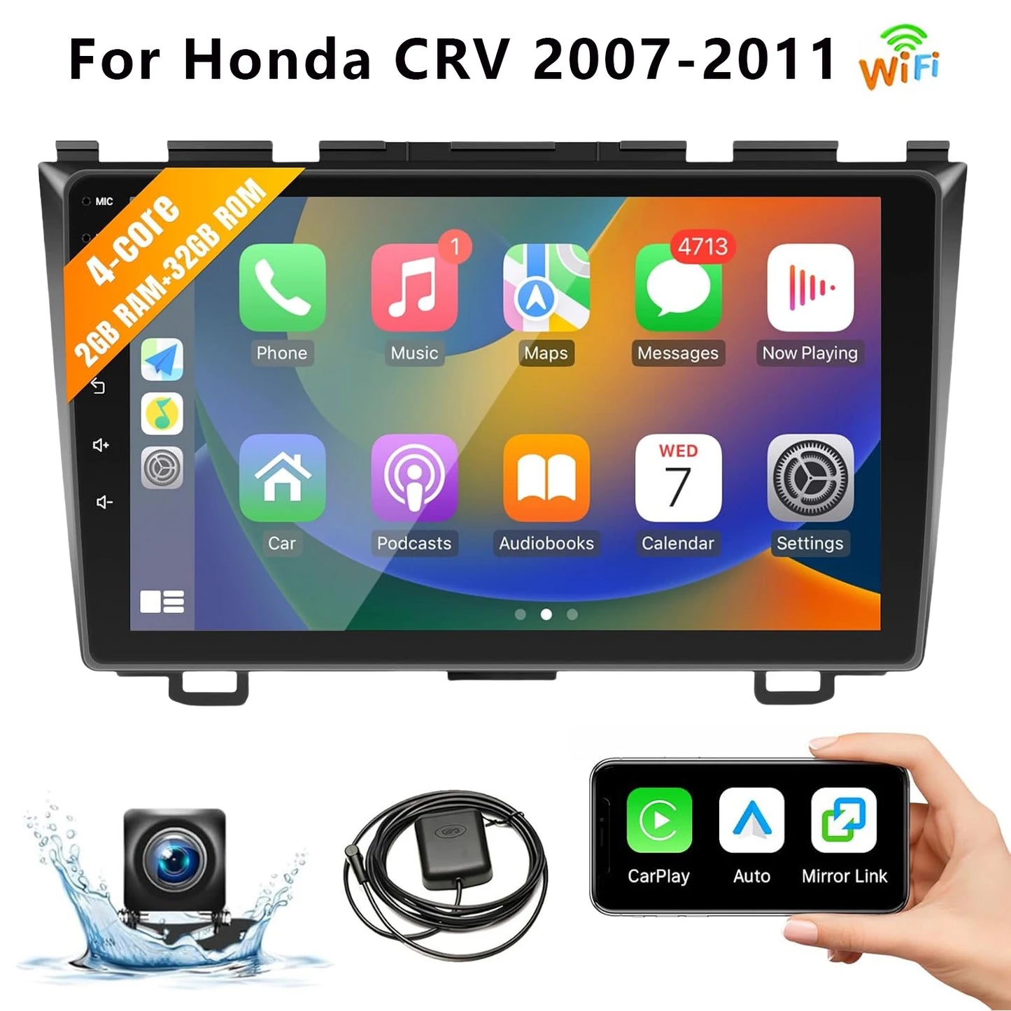 9 Inch Wireless Car Stereo for Honda CRV 2007-2011, CarPlay,Touch Screen, Rear Camera