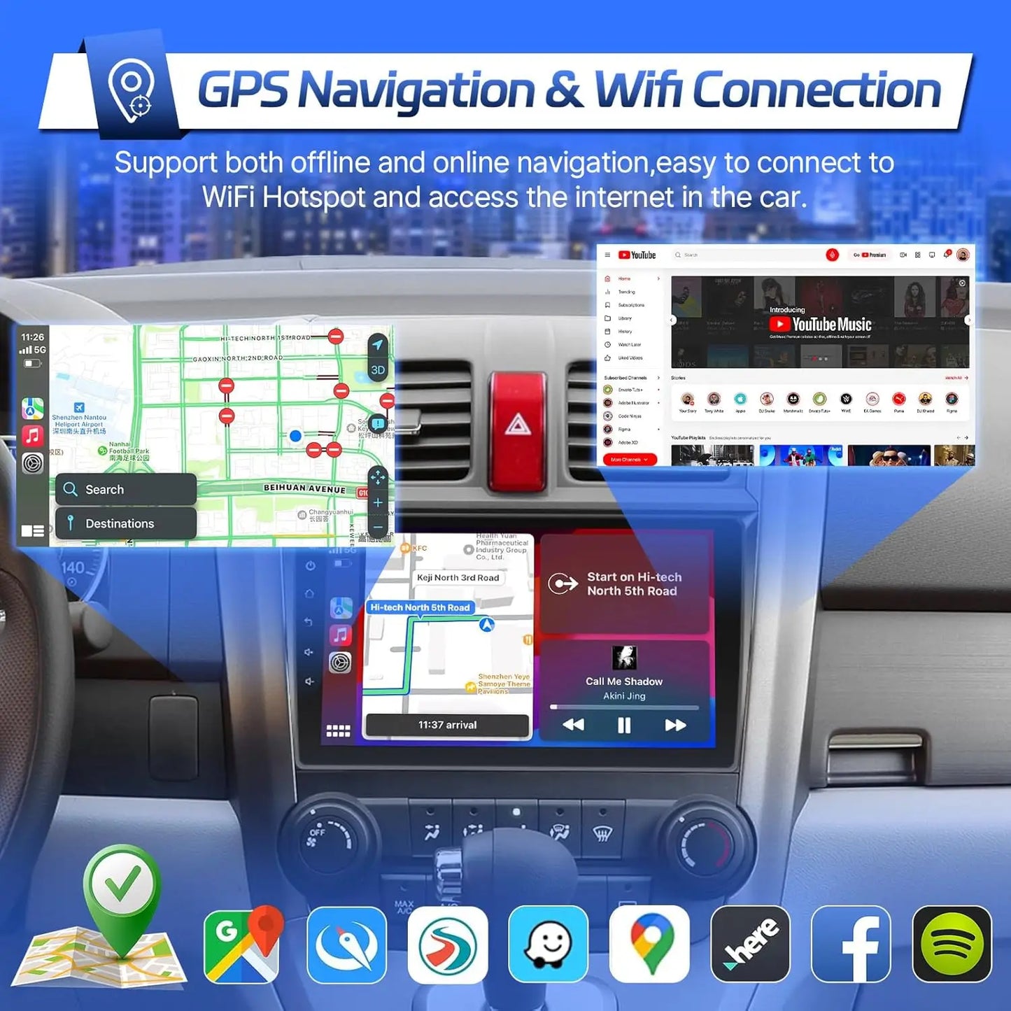 9 Inch Wireless Car Stereo for Honda CRV 2007-2011, CarPlay,Touch Screen, Rear Camera