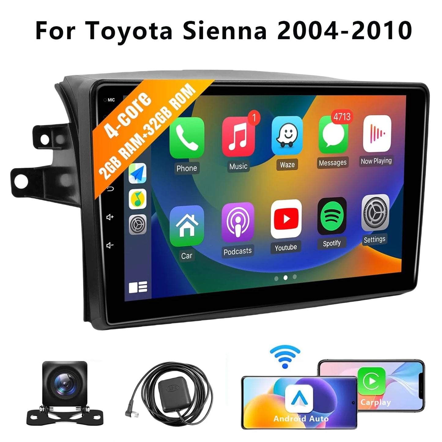 9 Inch Wireless Car Radio for Toyota Sienna 2004-2010 CarPlay Touchscreen