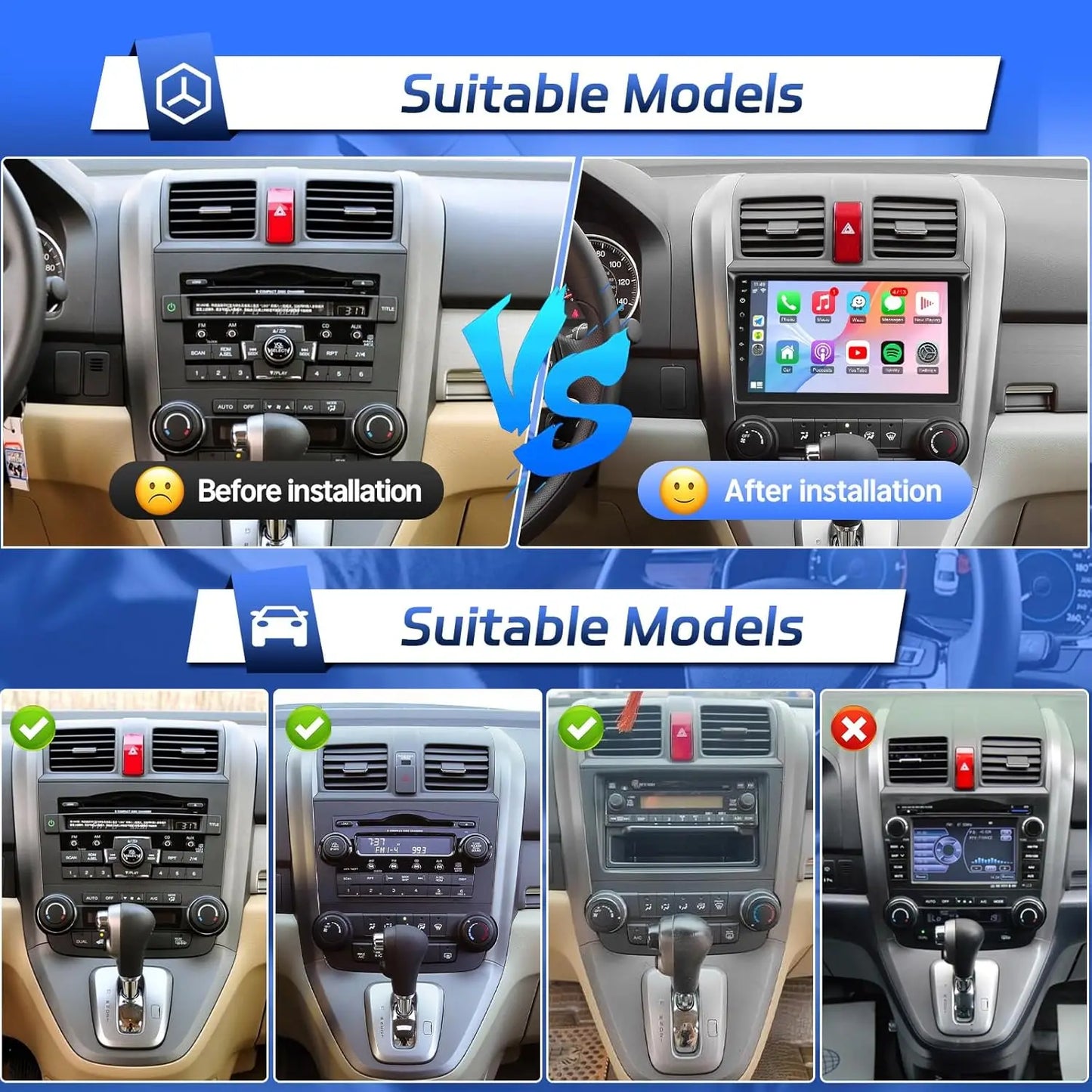 9 Inch Wireless Car Stereo for Honda CRV 2007-2011, CarPlay,Touch Screen, Rear Camera