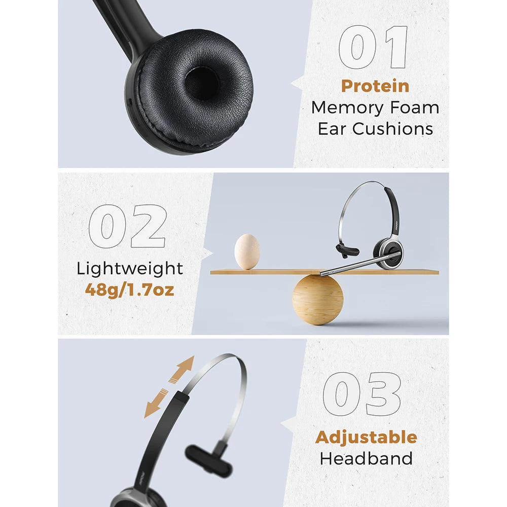 Wireless Truck Driver Headphones Hands-free Call Headset with Mic