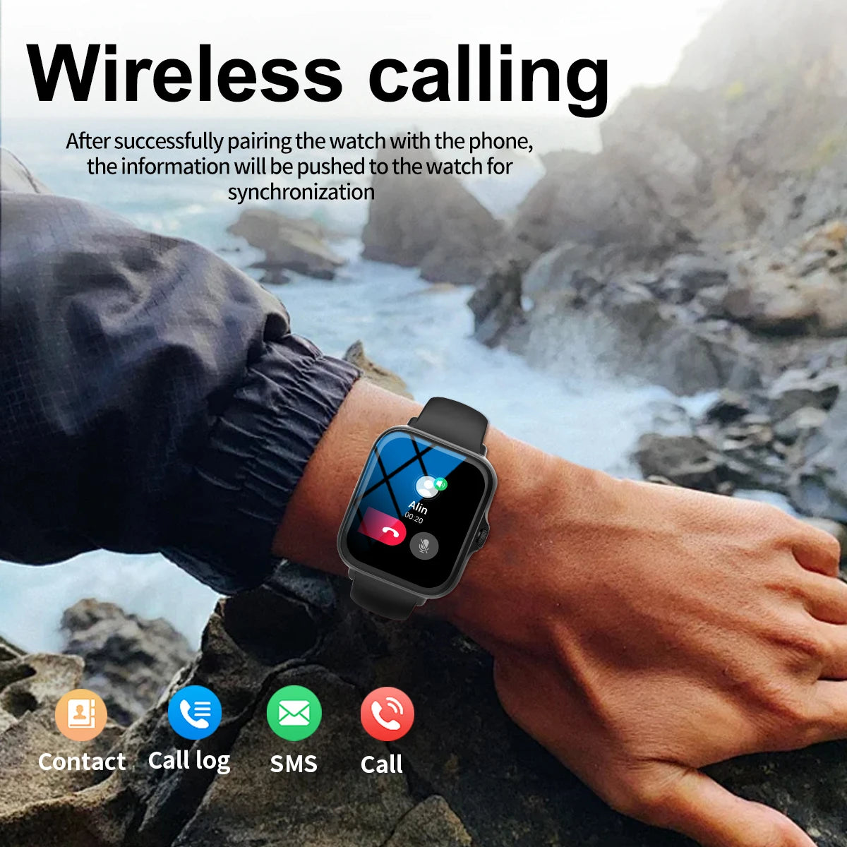 Smart watch with full touch screen, compatible with iPhone/android mo