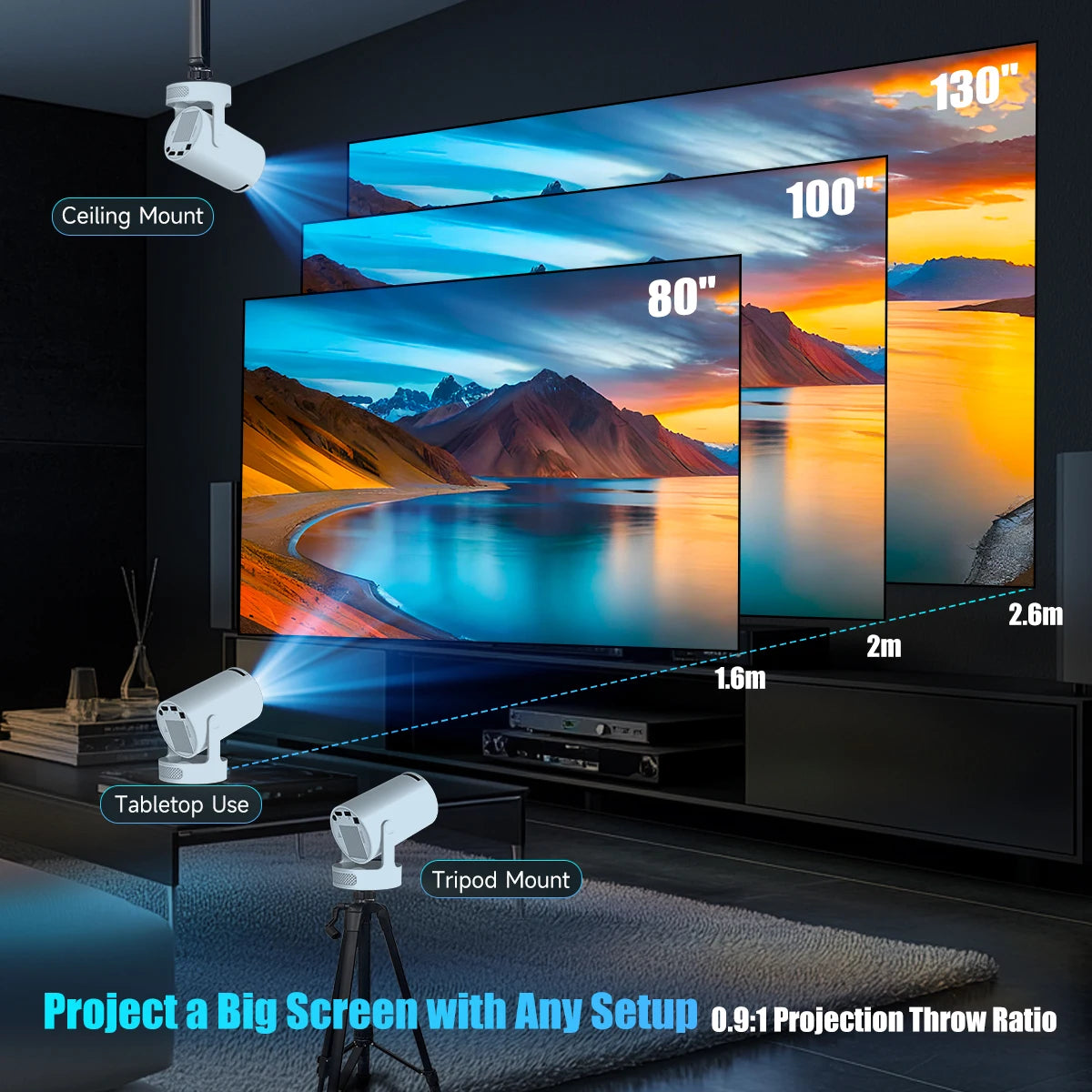 4K 720P With 5W Speaker Outdoor Video Home Theater Projector