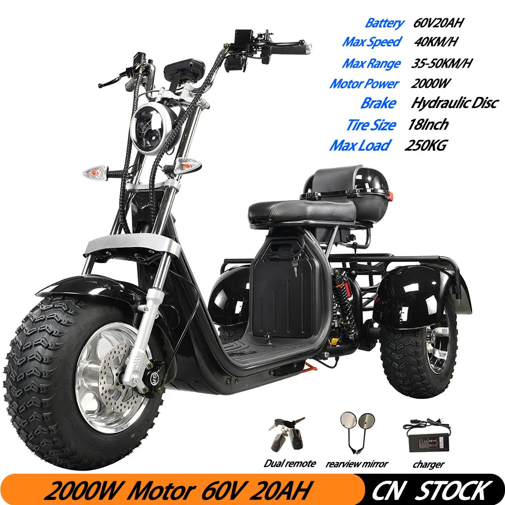 Adult Electric 3 Wheel Scooter 2000W Motor 18 Inch Off road Fat Tire