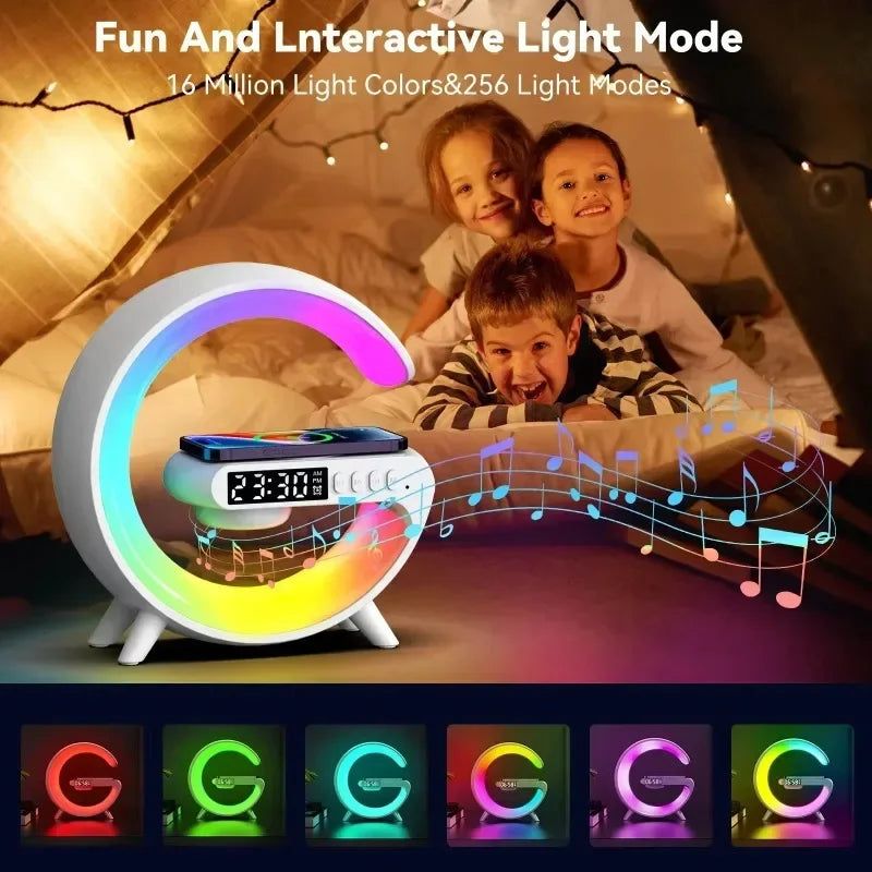 Wireless Charger Stand Bluetooth Speaker, Clock Light Lamp For iPhone Samsung