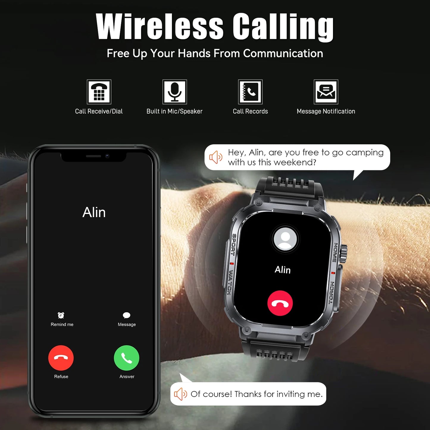 Smart Watch, Waterproof  With Compass And LED Flashlight