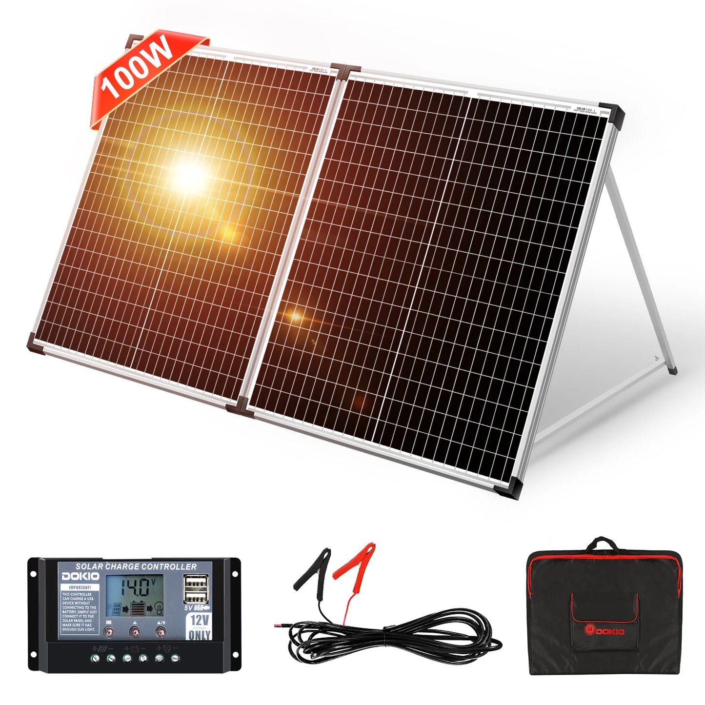 DOKIO 100W/160w/200w 18V Glass Folding Waterproof Solar Panel