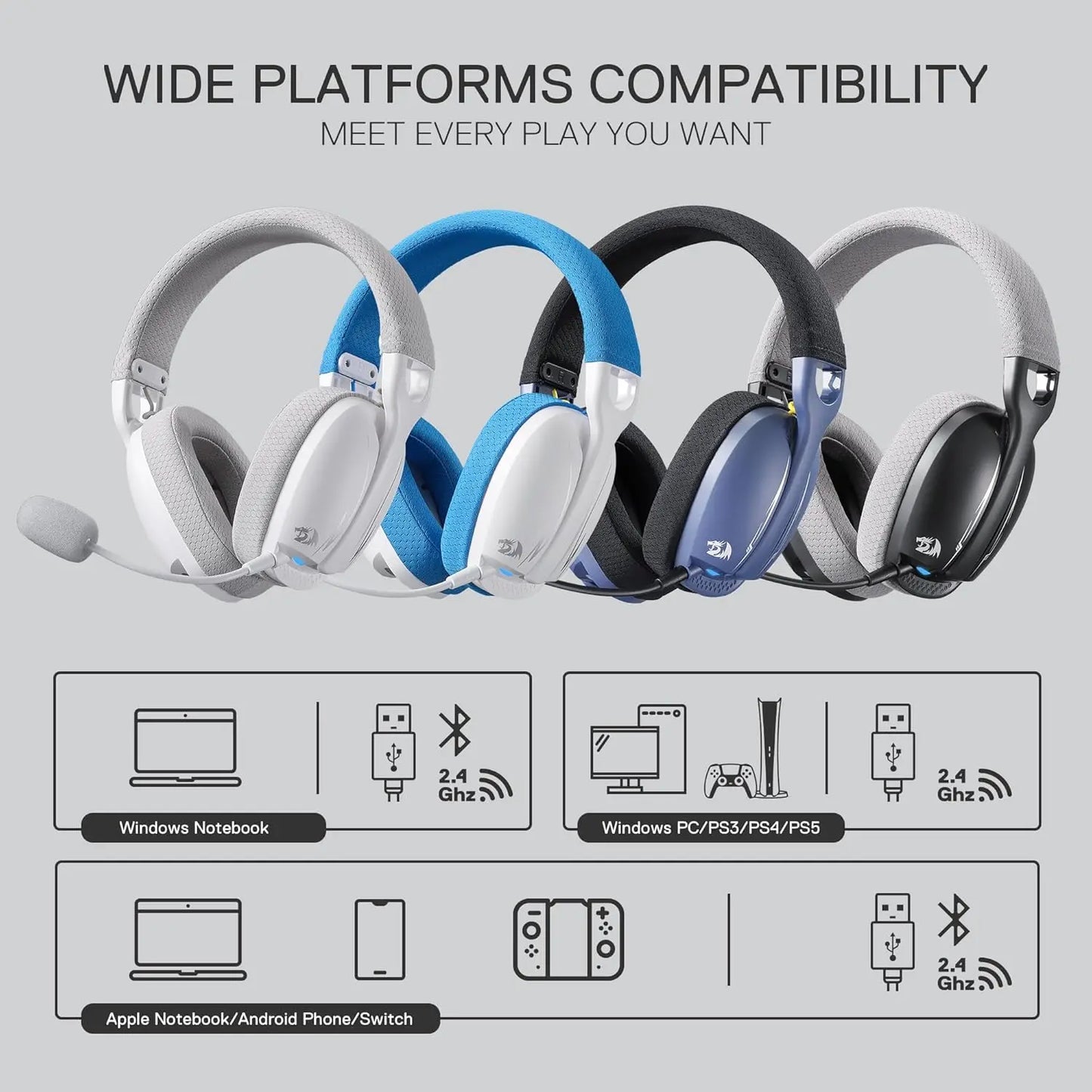 Gaming Headset, 2.4Ghz/BT/Wired
