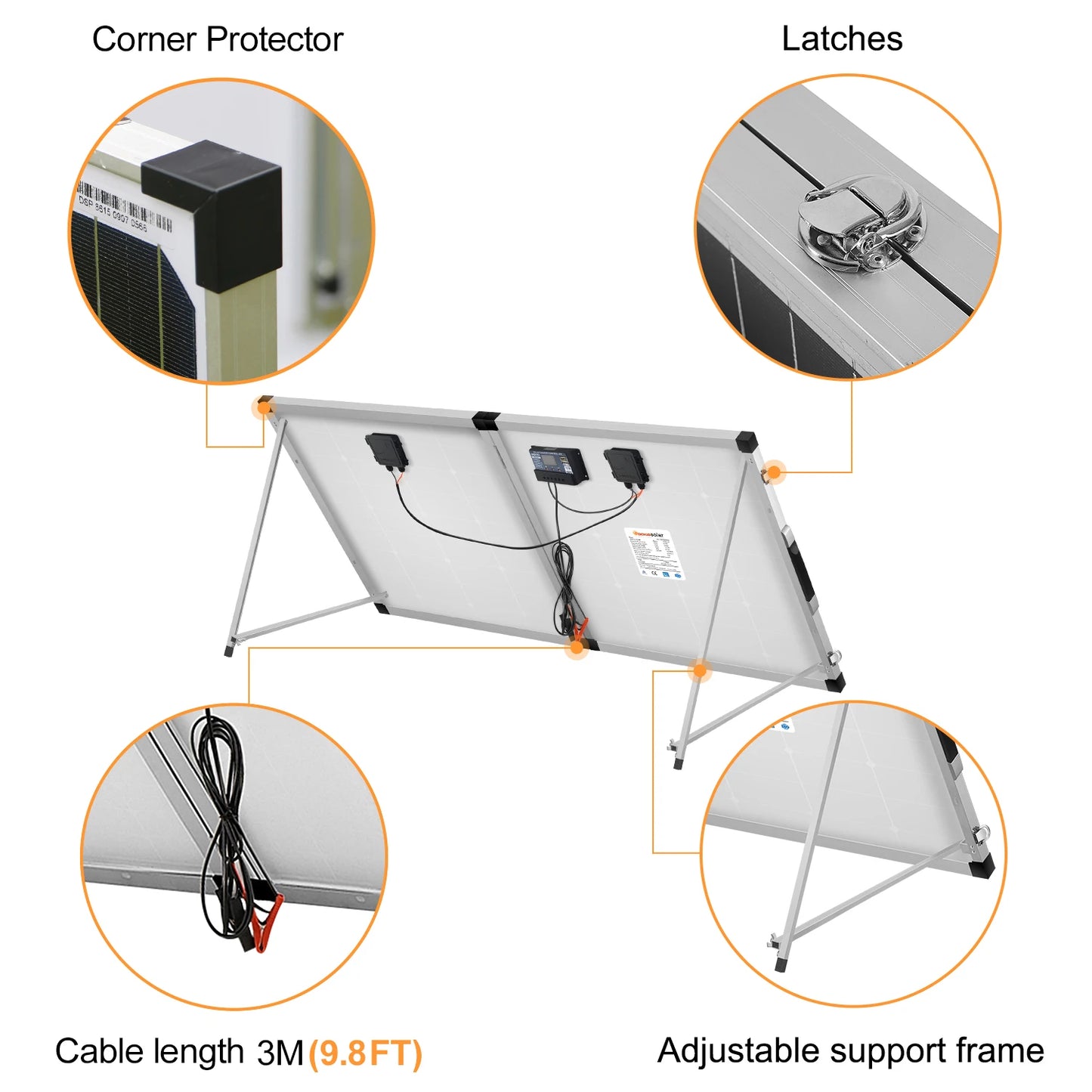 DOKIO 100W/160w/200w 18V Glass Folding Waterproof Solar Panel