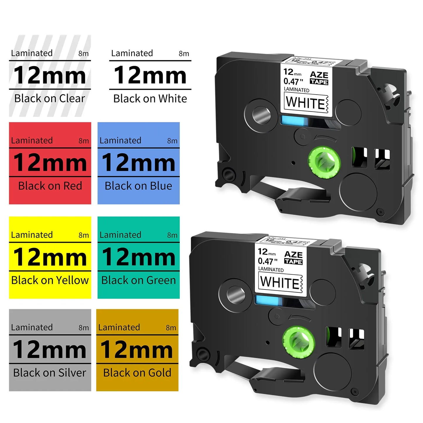 2PK Label Tape Compatible for Brother Tze-231 12mm Black on White Standard Laminated Ribbon Label for Brother P-Touch Printer