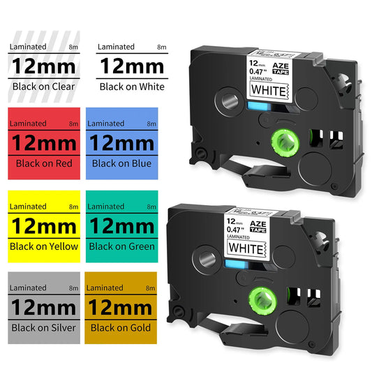 2PK Label Tape Compatible for Brother Tze-231 12mm Black on White Standard Laminated Ribbon Label for Brother P-Touch Printer