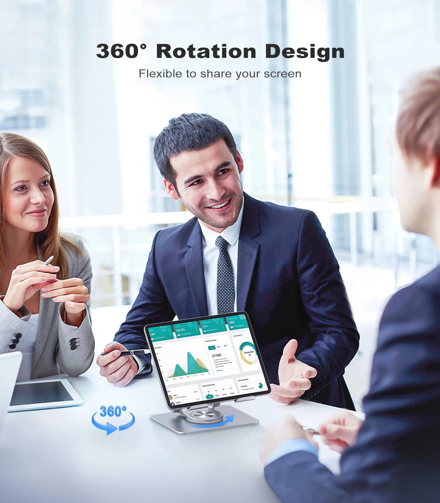 Tablet Stand Adjustable with 360 Swivel Base Aluminum