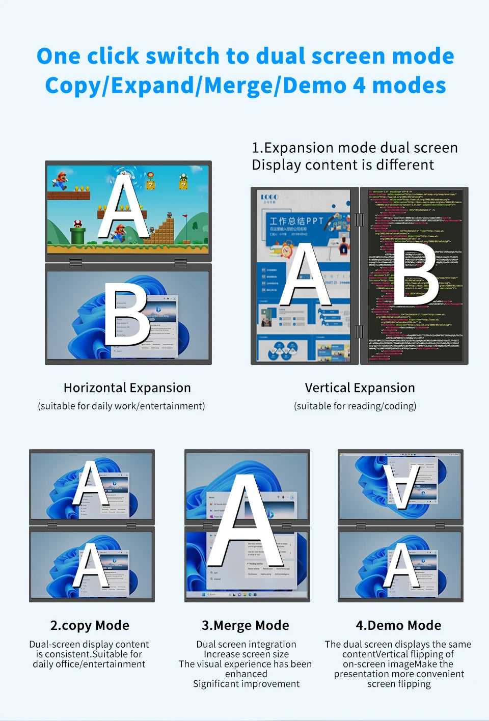15.6 Inch Dual Portable Monitor for Laptop Folding Stacked Triple Display