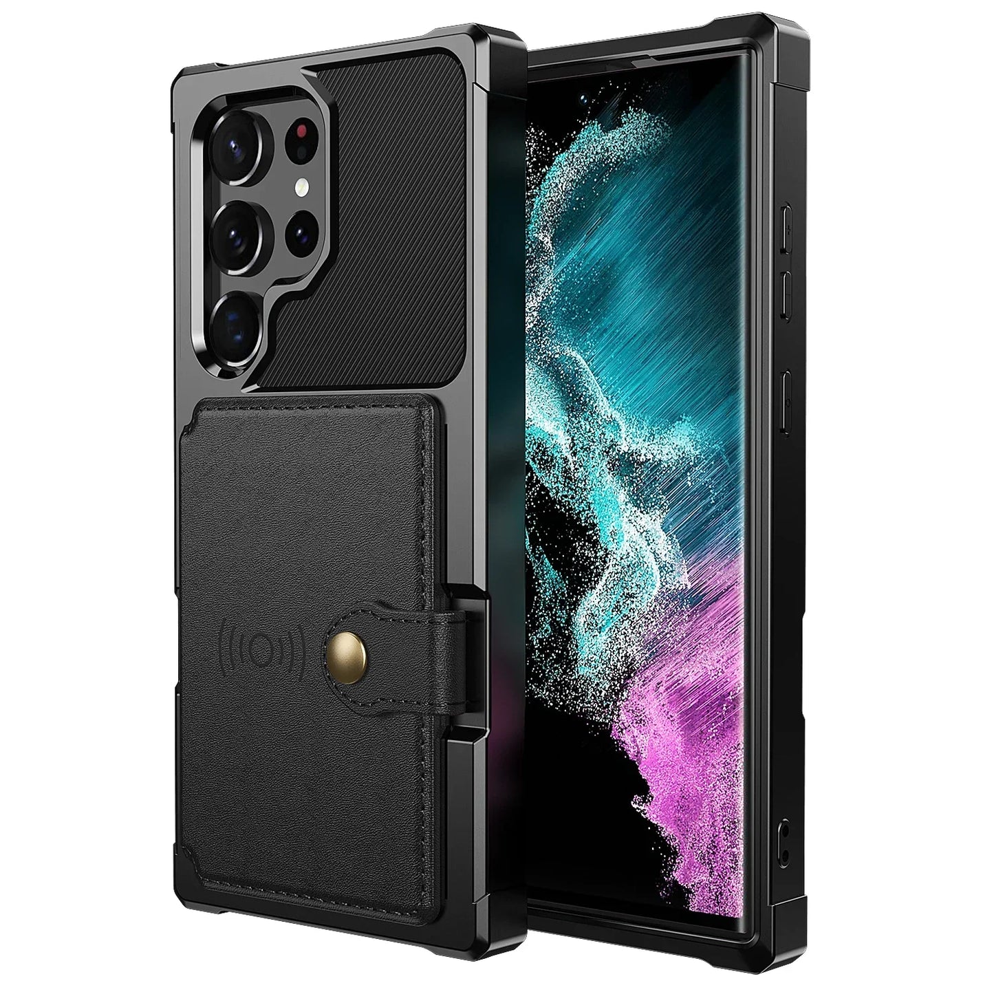 Leather Flip Wallet Cover with Photo Holder Hard Back Cover