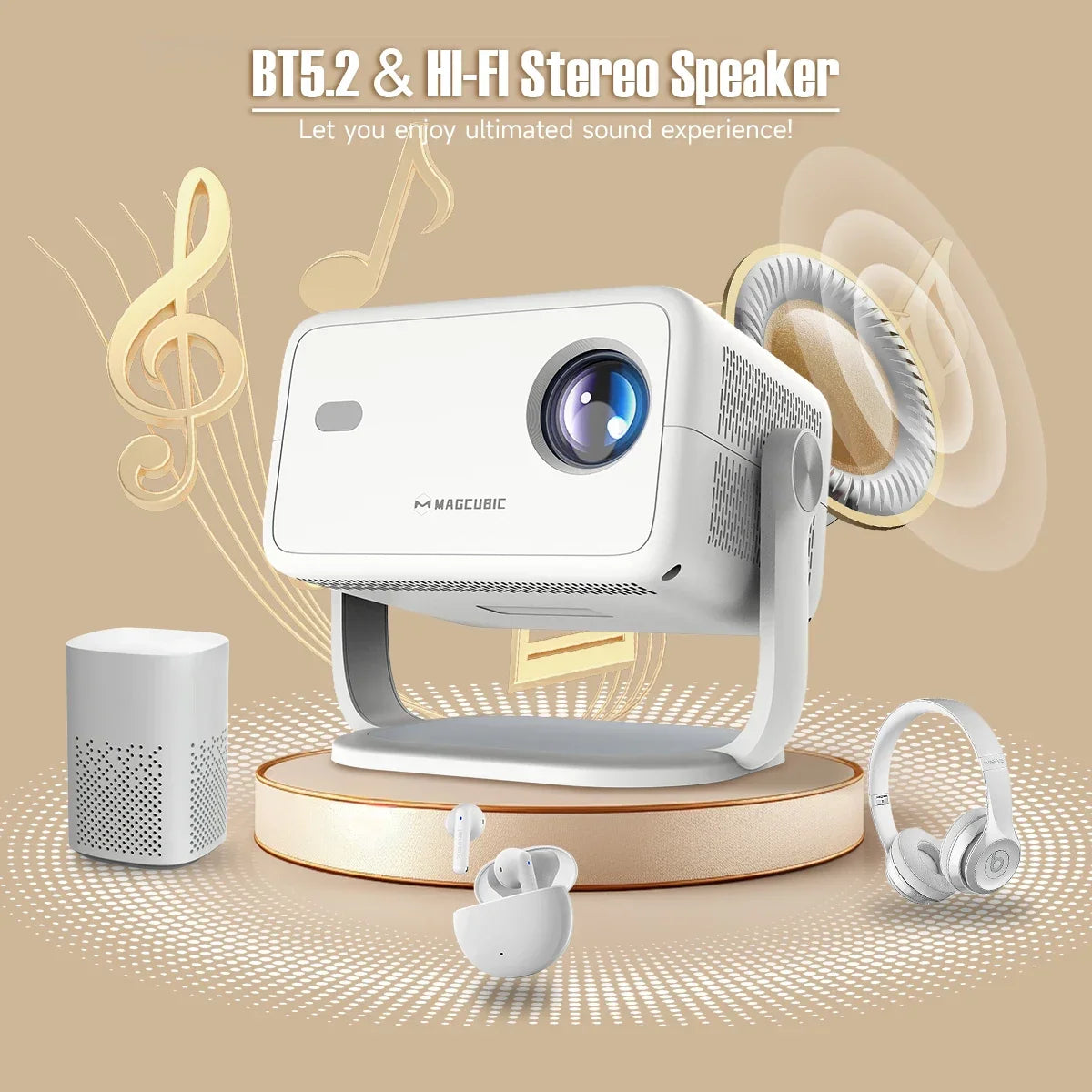 Projector 4K 1080P Auto Focus & Keystone Correction Android11 WIFI6 360° Portable