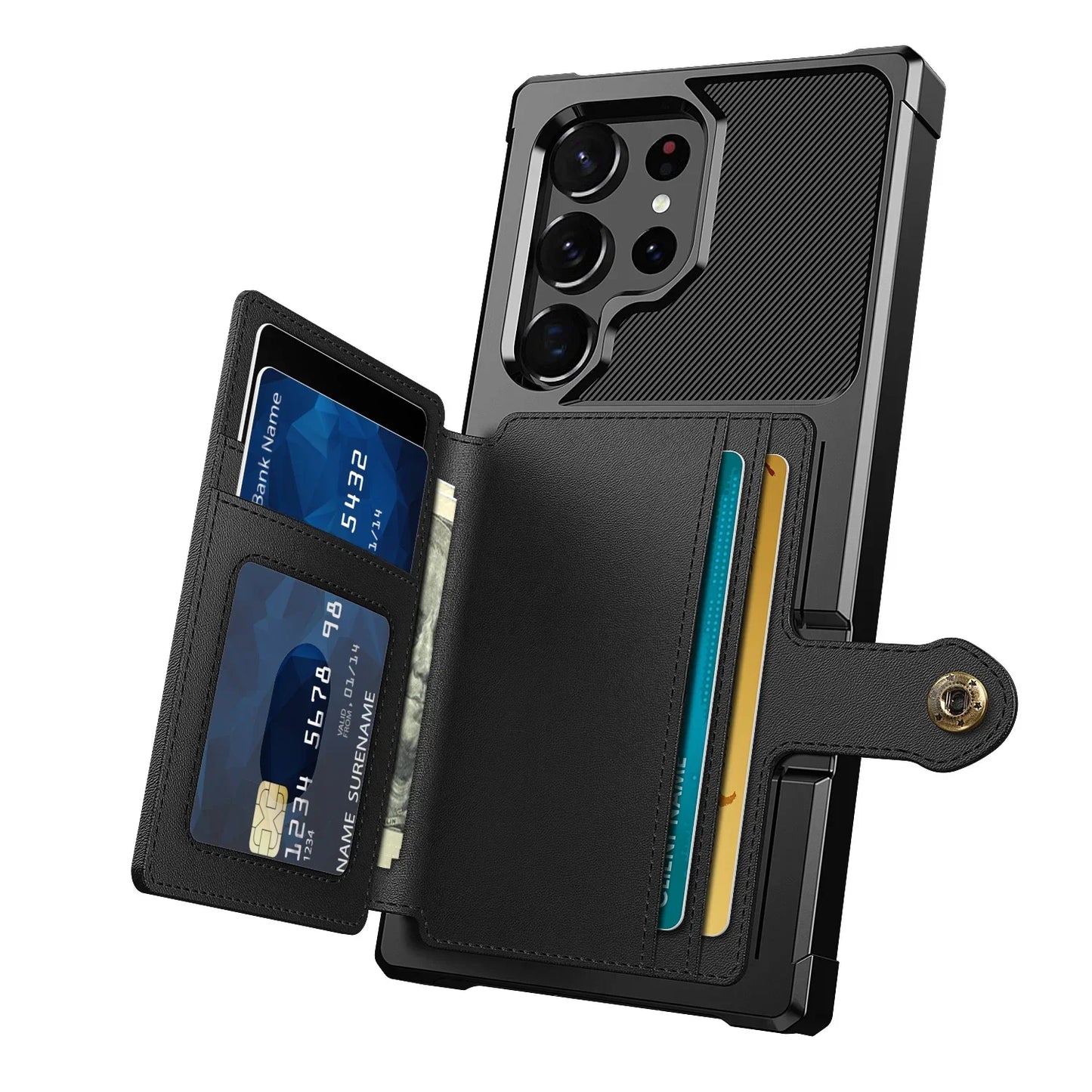 Leather Flip Wallet Cover with Photo Holder Hard Back Cover